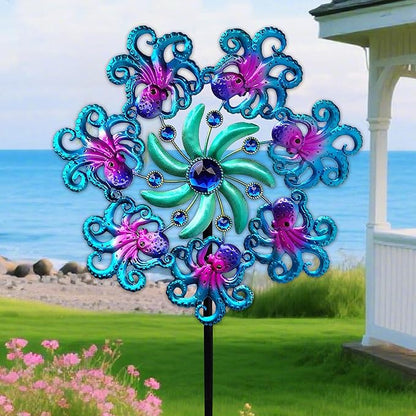 Octopus Wind Spinners 49" Garden Spinner Stake Outdoor Large Metal, Windmills Gifts for Mother's Day Birthday Lawn Patio Decor（Blue）