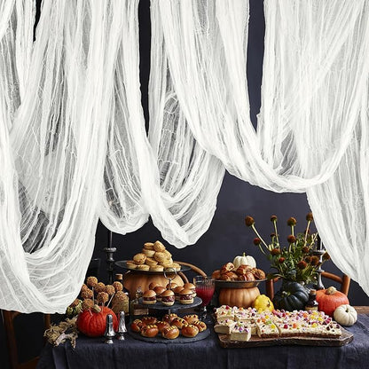 RunNico 500" x 85" Halloween Creepy Cloth - White Halloween Spooky Fabric Cloth - Large Creepy Spooky Halloweens Decorations for Haunted House Window Backdrops Garden Party