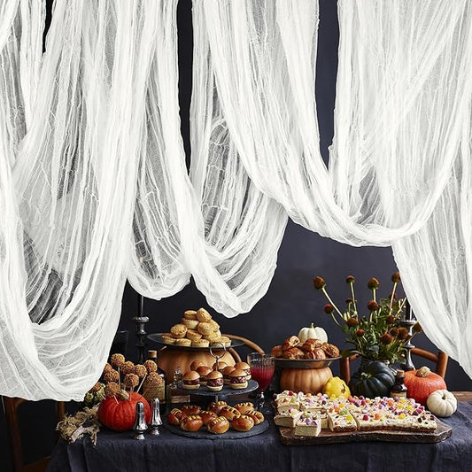 RunNico 500" x 85" Halloween Creepy Cloth - White Halloween Spooky Fabric Cloth - Large Creepy Spooky Halloweens Decorations for Haunted House Window Backdrops Garden Party