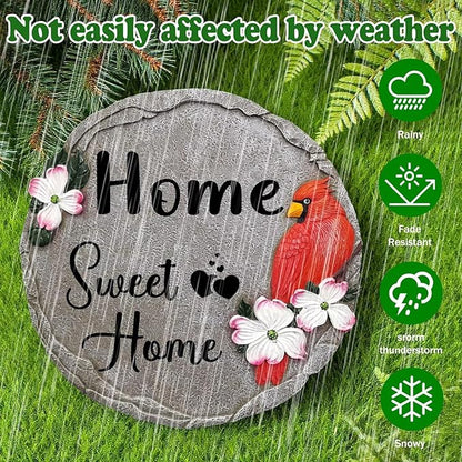 Sweet Home-Resin Stepping Stone,Outdoor Garden Pathway Decoration,Round Red Hummingbird Decorative Stone for Garden,Walkway Sculpture Yard Art for Patio,Home Decor