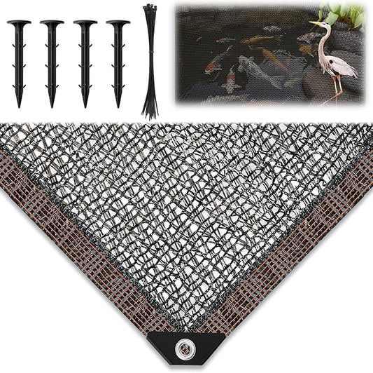 Koi Pond Netting Kit 19.7x30ft, Heavy-Duty Pe, Bird Deer Fence Netting, Durable Net Cover for Leaves, Protect Fish from Blue Heron Bird, Cats & Predators, Stakes & Ties Included