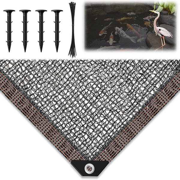 Koi Pond Netting Kit 19.7x30ft, Heavy-Duty Pe, Bird Deer Fence Netting, Durable Net Cover for Leaves, Protect Fish from Blue Heron Bird, Cats & Predators, Stakes & Ties Included