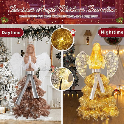 Large Lighted Angel Outdoor Statue for Yard & Garden, Weatherproof LED Decorative Angel for Patio, Lawn & Holiday-Style Outdoor Decor, Gold