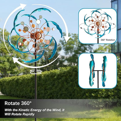 360° Outdoor Wind Spinner, Wind Sculpture Spinner with Metal Stake, Yard Art Decor for Patio, Lawn & Garden (Mirror Style)