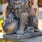 Zaer Ltd. Magnesium Pair of Lion Statues (Outdoor Safe) (27" Tall w/Ball (Set of 2), Aged Bronze (Painted))