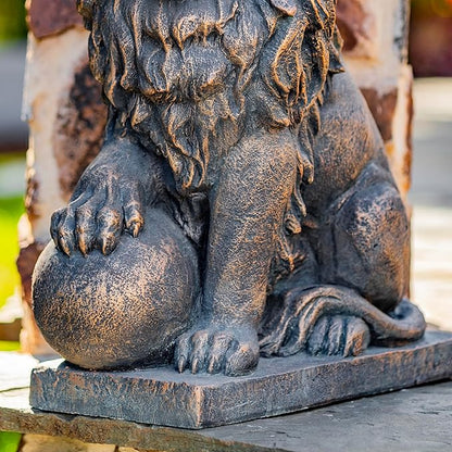 Zaer Ltd. Magnesium Pair of Lion Statues (Outdoor Safe) (27" Tall w/Ball (Set of 2), Aged Bronze (Painted))