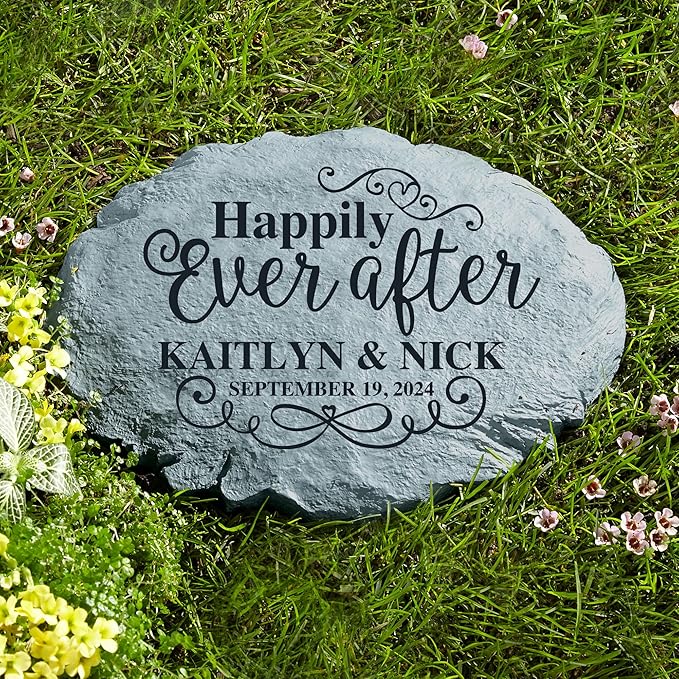 Let's Make Memories Personalized Just Married Garden Stone - for Newlyweds - Customize with Names & Date - Outdoor Décor