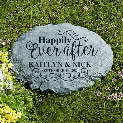 Let's Make Memories Personalized Just Married Garden Stone - for Newlyweds - Customize with Names & Date - Outdoor Décor