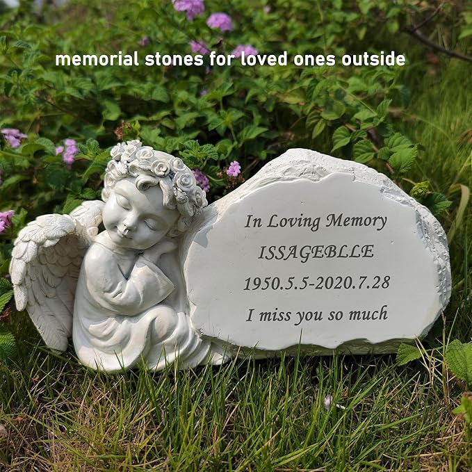 Personalized Memorial Garden Stones Engraved with Any Message, Custom Angel Gravestones Tombstones Memorial Gifts Symapthy Gifts for Loss of Loved Ones Mom Dad