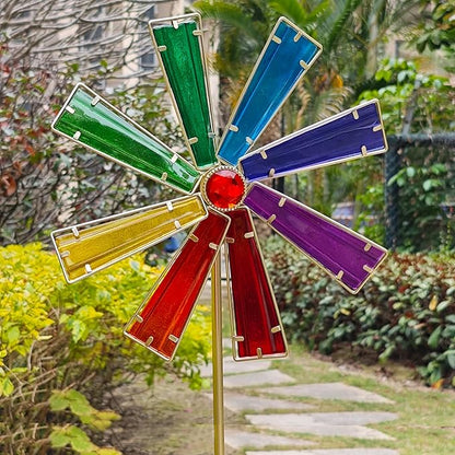 COOZZYHOUR 42 Inch Glass Rainbow Wind Spinners,Outdoor Yard Metal and Glass Windmill Garden Stake, Wind Sculptures for Yard and Garden Lawn Patio Decoration-Rainbow