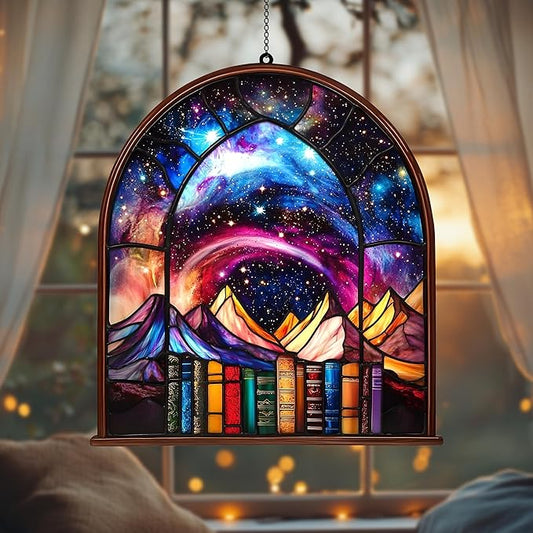 Galaxy Night Window Hanging Suncatcher Faux Stained Hummingbirds and Flowers for Women Elegant Home Wall Decor Suncatchers Indoor Window Suncatchers Windows