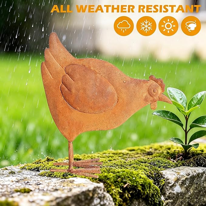 Rooster Garden Statue Decorations,Outdoor Sculpture Chicken Farm Animals Decoration,11.8" Rusty Chicken Decor for Patio Lawn Backyard Yard,Vintage Rustic Chicken Figurine Animal Ornaments