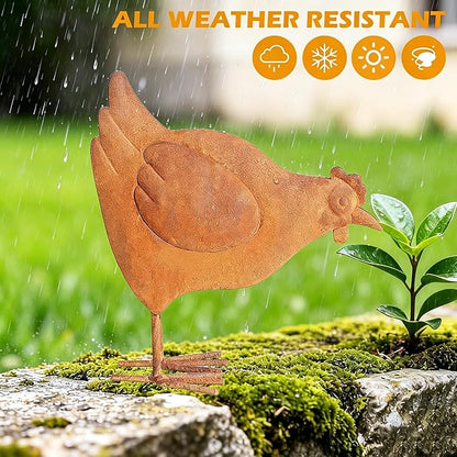 Rooster Garden Statue Decorations,Outdoor Sculpture Chicken Farm Animals Decoration,11.8" Rusty Chicken Decor for Patio Lawn Backyard Yard,Vintage Rustic Chicken Figurine Animal Ornaments
