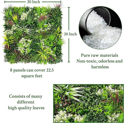 ODTORY Artificial Plant Wall Panels: 20"×20" 8P UV-Anti Faux Grass Wall Backdrop Boxwood Ivy Fence Privacy Screen Fake Greenery Leaf Hedge for Outdoor,Indoor,Garden,Backyard and Home Decor