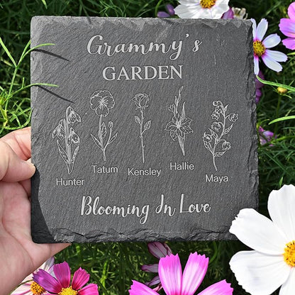 Personalized Garden Stone, Mothers Day & Grammy Gifts, Custom Birth Month Flower, Birthstone Gifts for Her & Mom
