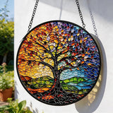 Sun Catcher Stain Glass,Colorful Tree of Life Suncatcher Stained Glass Decor for Window Hanging, Gardening Gifts for Women with 9.8 Inch