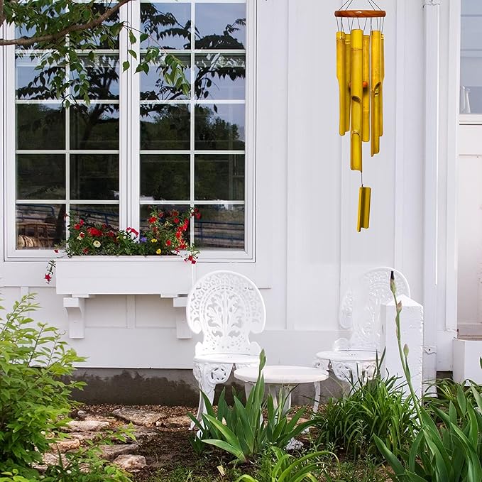 Bamboo Wind Chimes 38" 6 Pipes, Handcrafted Wooden Wind Chime Bring a Unique and Soothing Melody, Create a Zen Atmosphere for Outdoor Indoor Decor, Thanksgiving Day Gifts for Sympathy, Memorial