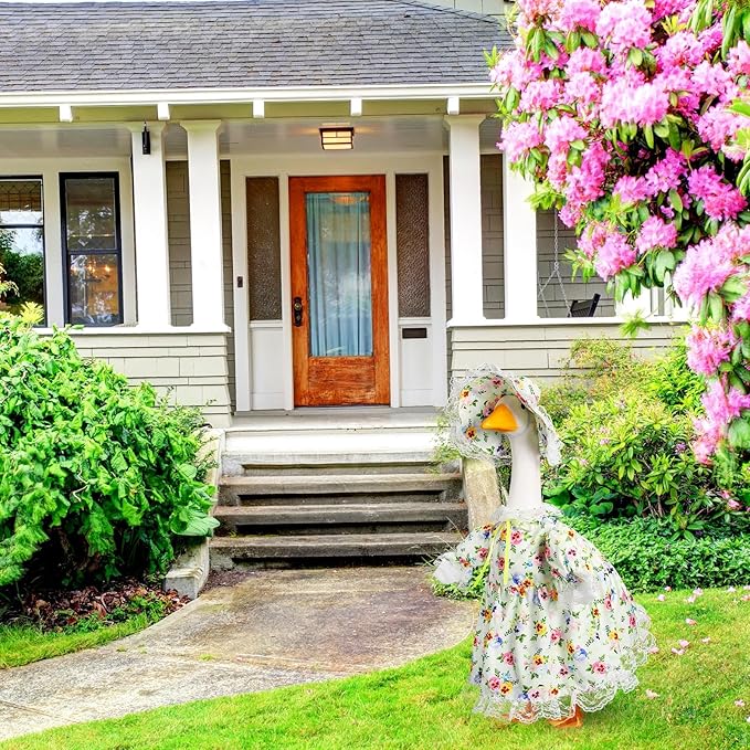 FuWeave Spring Goose Outfit Flower Porch Goose Clothes for 23" Large Statue Outdoor Patio Yard Lawn Art Decoration(Floral,23 inch)