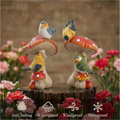 TERESA'S COLLECTIONS Garden Decor, Set of 2 Cute Birds and Mushrooms Garden Decor, Waterproof Resin Garden Statue, Birds Gift, Garden Gift for Women Mom, Indoor/Outdoor