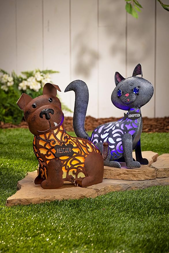 Garden Meadow 14 in H Solar Lighted Yellow and Brown Rescue Dog
