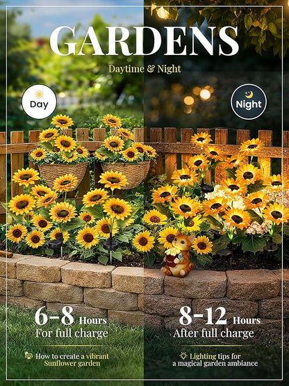 GIGALUMI Solar Garden Lights Artificial Sunflowers, LED Garden Decor Carefree Sunflower Solar Lights Outdoor Yard Decorations Outdoor, Everlasting Sunflower Decor Gift for Yard Patio (Set of 4)
