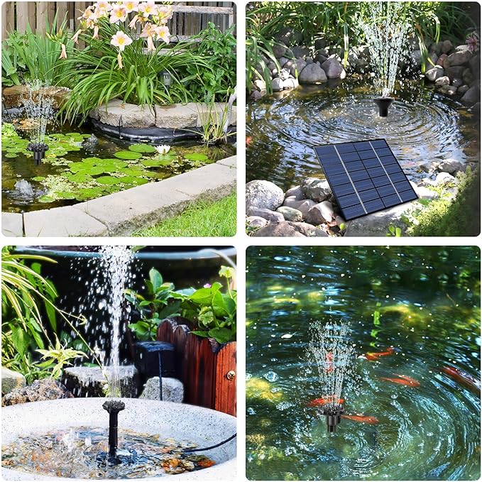 Solar Powered Water Fountain Pump with Panel, DIY Solar Fountain Pump Kit with 8 Nozzles 39 in Spray Height Solar Powered Fountain Water Pump for Bird Bath, Ponds, Garden, Fish Tank (B)