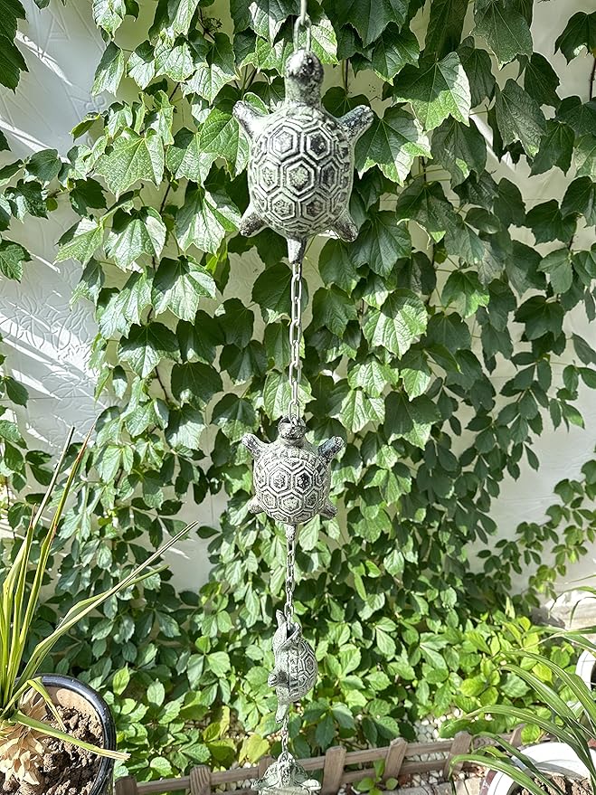 8.5 Feet Heavy Duty Stainless Steel & Cast Iron Turtles Rain Chain for gutters,Green