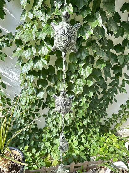 8.5 Feet Heavy Duty Stainless Steel & Cast Iron Turtles Rain Chain for gutters,Green