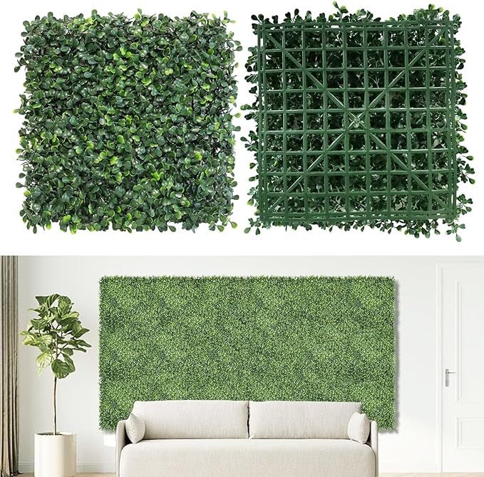 NETAP Grass Wall Panels Backdrop,10"x 10"(24Pcs) Artificial Faux Boxwood Panels for Outdoor Indoor Green Wall Decor,Party Wedding Backyard Fence Decorations