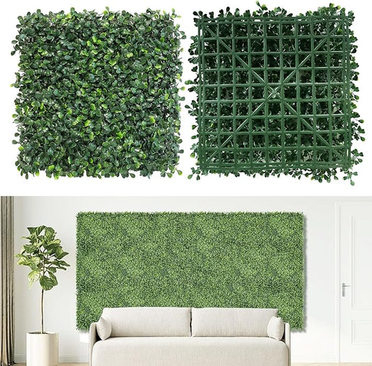 NETAP Artificial Grass Wall Panels Backdrop,10"x 10"(12Pcs) Faux Boxwood Panels for Outdoor Indoor Green Wall Decor,Party Wedding Garden Fence Decorations