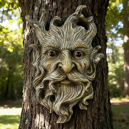 Teaeeno Whimsical Tree Face Garden Decoration, 9.8 in Tree Faces Decor Outdoor Wallmounted Statue Art with Leaf Features, Outdoor Decor Garden Accessory (Outdoors and Nature)