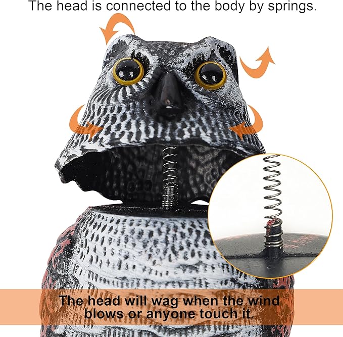 Hausse 3 Pack Bird Scarecrow Mini Fake Owl Decoy Sculpture, 8.26 inch Wagging Head Plastic Small Owl Bird Deterrents, Nature Enemy Horned Pest Repellent for Outdoor Garden Yard