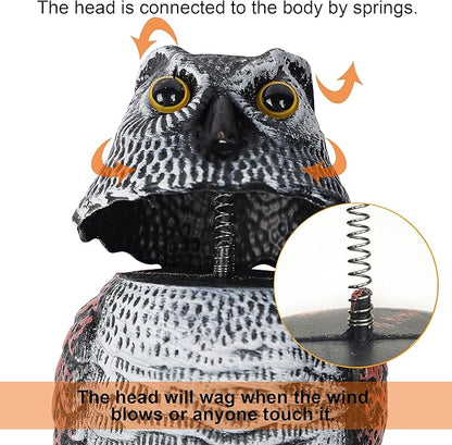 Hausse 3 Pack Bird Scarecrow Mini Fake Owl Decoy Sculpture, 8.26 inch Wagging Head Plastic Small Owl Bird Deterrents, Nature Enemy Horned Pest Repellent for Outdoor Garden Yard