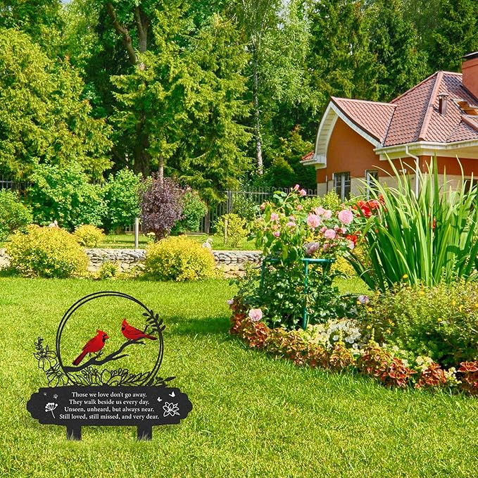 Rngmsi Cardinal Grave Decorations for Cemetery, Metal Memorial Stakes Grave Decorations for Loss of Mother Father Cardinal Decor Plaques Markers for Cemetery Humans Outdoor Yard Garden