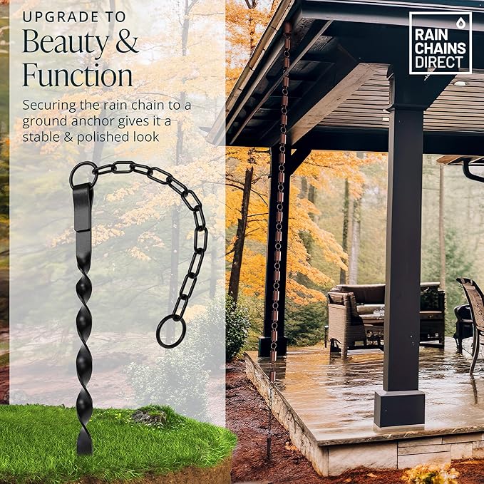 Rain Chains Direct - Rain Chain Ground Anchor/Stake - Aluminum - Black Powder Coated - for Rain Chains