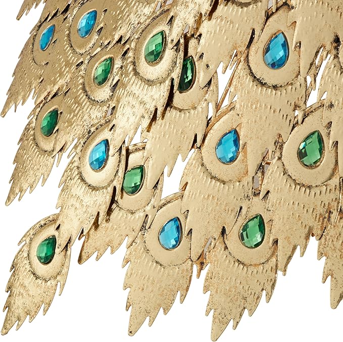 Deco 79 Metal Peacock Decorative Garden Sculpture Garden Statue with Blue and Green Jewels, Outdoor Sculpture 44" x 27" x 52", Brass