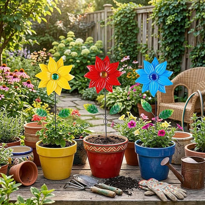TZSSP Metal Flower Decorative,Floral Garden Stakes Yard Art,3 Pack Flower Garden Stakes Decor for Lawn & Yard Ornament
