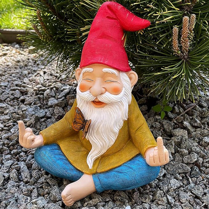 Mood Lab Zen Garden Gnome - Relaxed Yoga Gnome with Middle Finger - 9.25 Inch Tall Outdoor or Indoor Decor