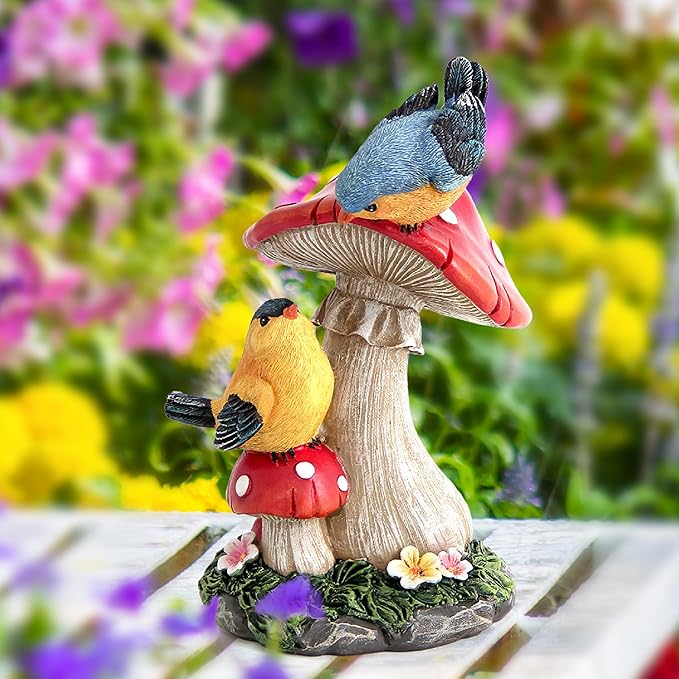 Leekung Bird Garden Statue for Outdoor Decorations,Bird Figurines Mushroom Statue for Garden Decor,Birds Decoration for Patio Yard Lawn Home Shelf Decor Accent,Birds Gifts for Mom
