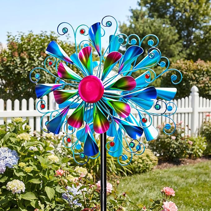 Solar Wind Spinner Outdoor Metal - Peacock Kinetic Garden Sculptures with Color-Changing LED Lights, Waterproof Wind Catchers Yard Art Decor for Patio Lawn, for Women