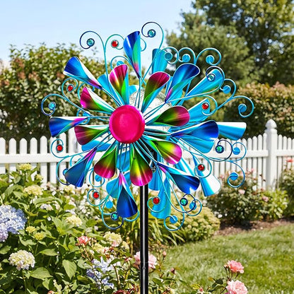 Solar Wind Spinner Outdoor Metal - Peacock Kinetic Garden Sculptures with Color-Changing LED Lights, Waterproof Wind Catchers Yard Art Decor for Patio Lawn, for Women