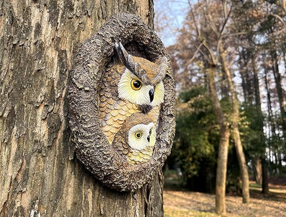 Resin Owl Mum&Baby Tree Hugger- Hanging Statue for Tree Decoration-Outdoor Tree Décor for Garden Yard Fence-9.5 Inch(Owl Mum&Baby)