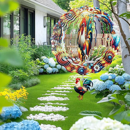 Rooster Wind Spinners, Chicken Gifts for Women Mom Grandma Wife, 12 inch 3D Stainless Steel Hanging Wind Spinners Outdoor for Garden Decorations, Christmas Thanksgiving Birthday Ornament Gifts