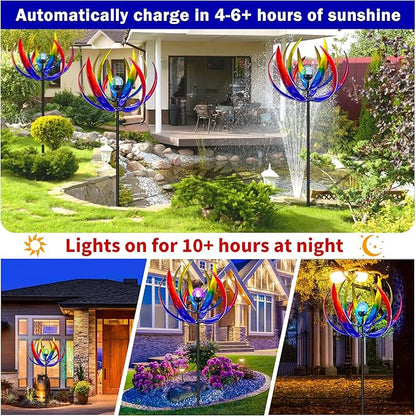 Wind Spinners Outdoor for Yard and Garden - Wind Sculptures & Spinners - 70 Inch Wind Spinner with Solar Powered Multi-Color Glass Ball Light for Yard Garden Backyard Lawn Decorations -Multicolored