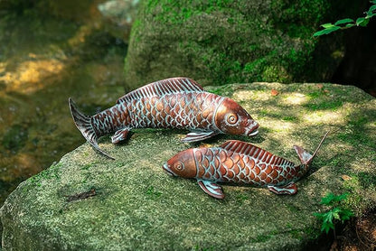 Garden Statues Koi Fish Decor for Outside,Antique Copper Garden Decor,Outdoor Koi Sculptures & Statues for Yard Patio Backyard Pond Decorations,Metal Fish Gifts for Women Mom Grandma,Set of 2