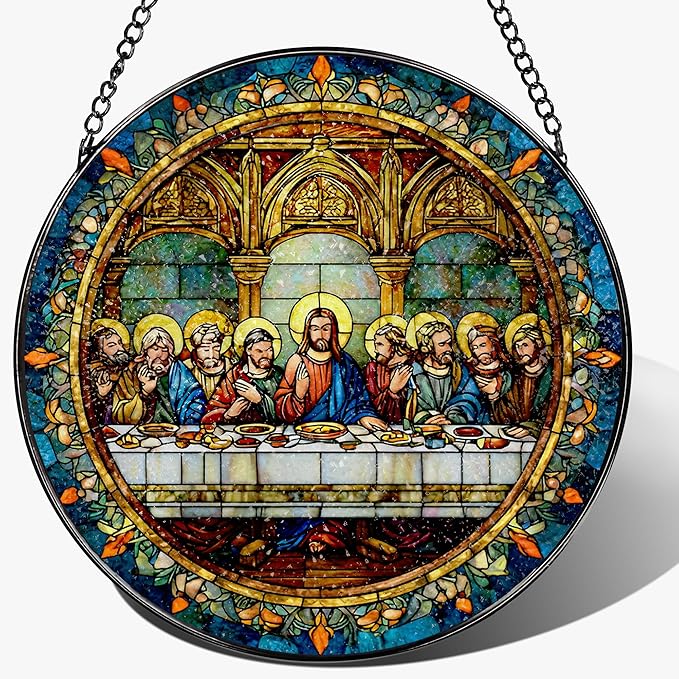 8-Inch The Last Supper Suncatcher Ornament, Stained Glass Window Hanging & Christmas Ornament, Christian Religious Window Decor — Gifts for Christmas & Holidays, Christian Gift, Religious Gift