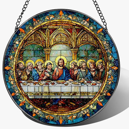 8-Inch The Last Supper Suncatcher Ornament, Stained Glass Window Hanging & Christmas Ornament, Christian Religious Window Decor — Gifts for Christmas & Holidays, Christian Gift, Religious Gift