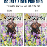 Happy Easter Labrador Dog Garden Flag Chocolate Lab Spring Flags Buffalo Plaid Bunny Eggs Yard Flag for Outside 12x18 Double Sided Small Decorative Floral Outdoor Flag