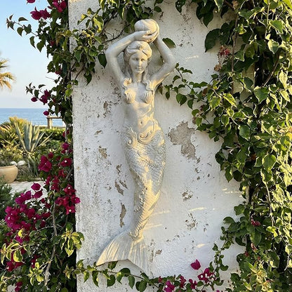 GRASOLAR 39 Inch Tall Mermaid Wall Mounted Sculpture, Wall Decoration, Outdoor Garden Statue, Mermaid Hook, Wall Art, Courtyard Backyard Decor