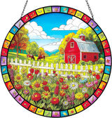 Stained Glass Window Hanging, Countryside Scenery Sun Catchers Stained Glass Panel for Indoor Windows Wall Art Decor, Birthday Gift for Mom Women Wife Men Lovers (7.87 Inch)